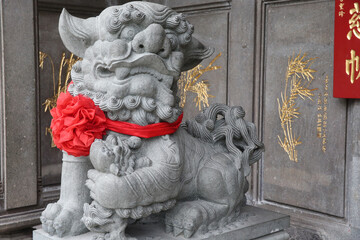Taoist temple. Nghia An Hoi Quan pagoda.  Imperial guardian lion.  Vietnam. 25.02.2017