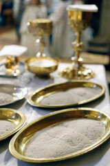 Ash wednesday celebration in a catholic roman church. Saint Gervais. France.  22.03.2018