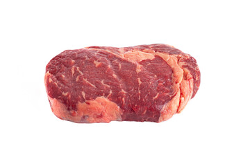 Raw rib eye steak of beef isolated on white background. ?ut
