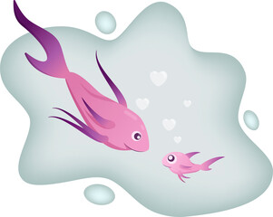 happy family, with mother fish and child fish. vector illustration.