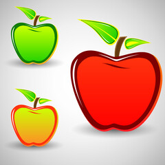 Red green and yellow apple stickers set