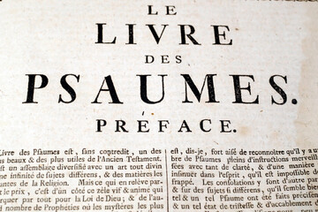 Old Bible in french. 18 th century.  Old Testament.  The Book of Psalms.  France.  22.03.2018