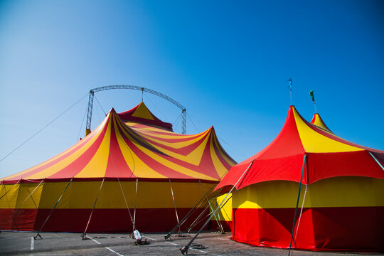 Circus tent against the blue sky