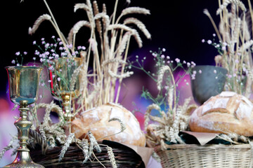 Protestant celebration at the Zenith of Strasbourg.  Bread and wine or Holy communion.  Strasbourg. France. 22.03.2018