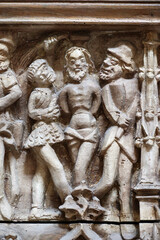 The Abbey of Saint-Germain d'Auxerre.  Passion of Jesus. Jesus arrested. Carved wood. 15th Century.  France.  22.03.2018