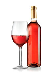 Full rose wine bottle and a glass