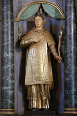 Restoration of Saint Gervais baroque church. Statue.  Saint Stephen.  France.  22.03.2018