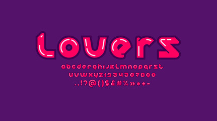Cute bold font, trendy beautiful alphabet in the erotic style, modern round letters and numbers in the cartoon style, , vector illustration 10EPS