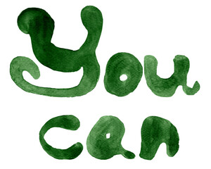 You can watercolor hand lettering in green. Template for decorating designs and illustrations.