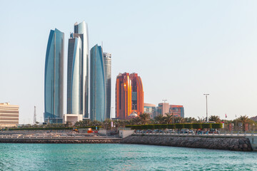 Fototapeta na wymiar Street view of Abu Dhabi downtown, modern skyline