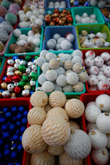 Christmas market.  Christmas balls for sale.  Ho Chi Minh City. Vietnam. 25.02.2017
