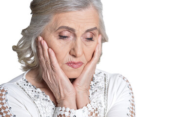 close up shot of upset mature woman