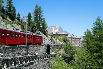 Mont-Blanc massif in the french Alps. The Montenvers Railway runs from Chamonix to  the Mer de...