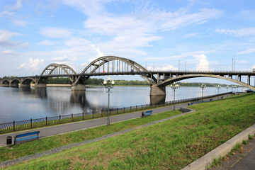 view to the bridge across Volga river in Rybinsk, Russia