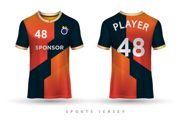 Soccer jersey and t-shirt sport mockup template, Graphic design for football kit or activewear uniforms, customize logo and name, Easily to change colors and lettering styles in your team.