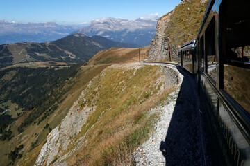 Mont-Blanc toy train ( TMB ). Saint-Gervais. France.  07.06.2018