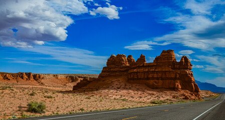 Layered geological formations of red rocks in Canyonlands National Park is in Utah near Moab.
