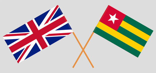 Crossed flags of the UK and Togo. Official colors. Correct proportion