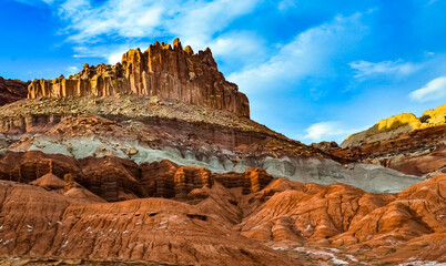 Naklejka premium Layered geological formations of red rocks in Canyonlands National Park is in Utah near Moab.