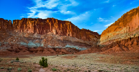 Layered geological formations of red rocks in Canyonlands National Park is in Utah near Moab.