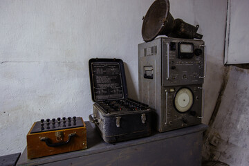 Old communication equipment in underground Soviet bunker