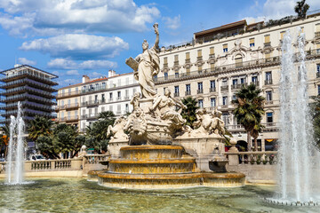 Toulon, France. The Fountain of the Federation on the main square Place de la Liberté in the downtown of Toulon, created in 1852.  - obrazy, fototapety, plakaty