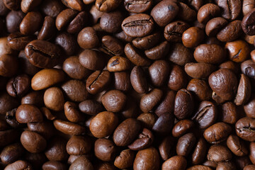 Roasted arabica coffee beans background. 