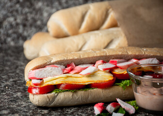 Surimi and cheese sub sandwich