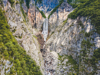Famous slovenian waterfall Boka in Julian Alps in Triglav National park. One of the highest in...