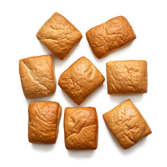 Few fresh rolls from the bakery on a white background