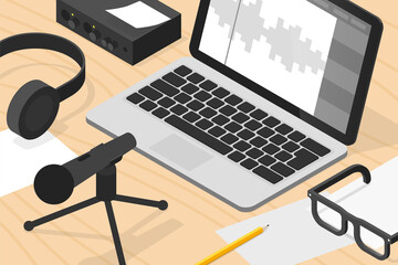 Sound Production Isometric Illustration