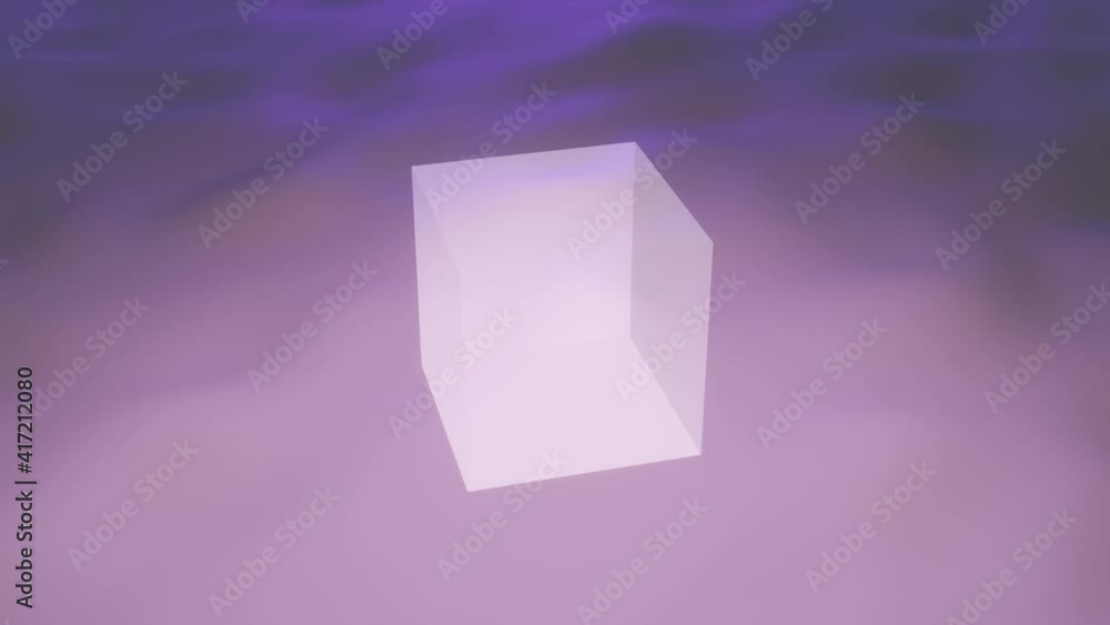 Poster white transparent glowing box floating above a wavy surface. seamless loop concept motion graphics a