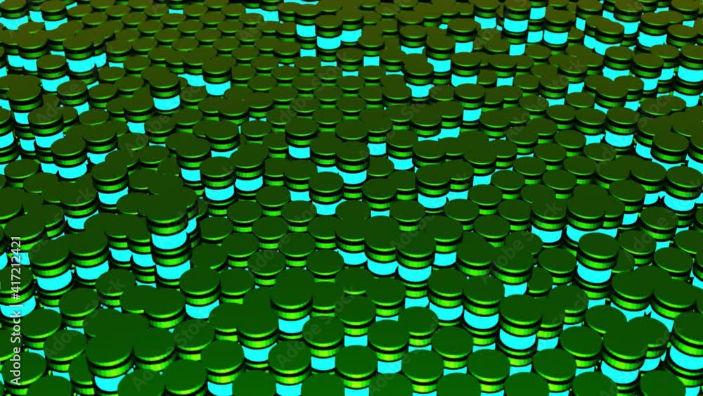Poster many metal cylinders with luminous elements seamless wavy movement. minimal motion graphic loop anim