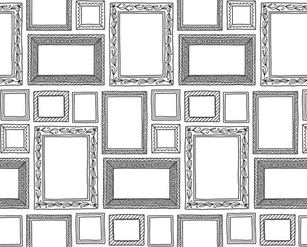 Frame photo Seamless pattern doodle hand drawn . Black Line Vector illustration