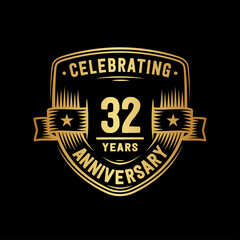 32 years anniversary celebration shield design template. Vector and illustration.