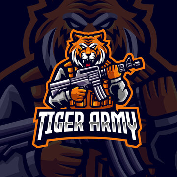 tiger army with gun mascot logo gaming
