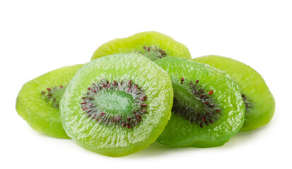 Heap of dry kiwi on a white background. Isolated