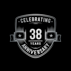 38 years anniversary celebration shield design template. Vector and illustration.