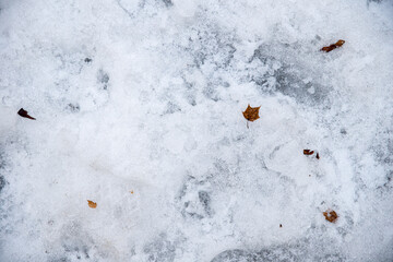 Snow that has started to melt, and footprints on it