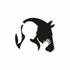 Silhouette of a girl and a horse