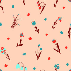 vector pattern with spring flowers on a light background.