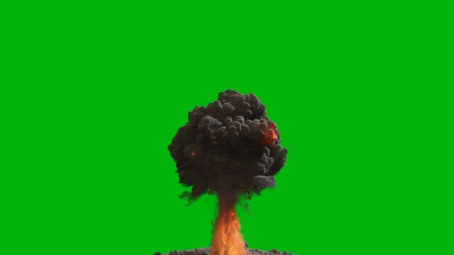 A nuke explosion with a lot of smoke. A huge explosion with thick smoke. Explosion with smoke in front of green screen.