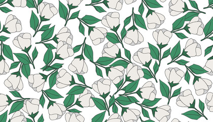 Floral plant seamless background. Vector