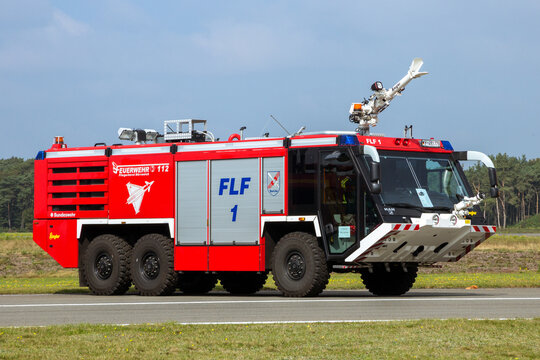 MAN Ziegler airport crash tender fire truck on the tarmac of Kleine-Brogel Air Base. Belgium - September 13, 2014
