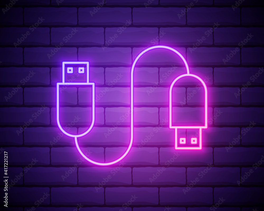 Poster usb cable neon icon. elements of computer hardware set. simple icon for websites, web design, mobile