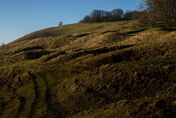 sunrise view view of the up-faulted Eastern edge of Martinsell Hill Fort in Pewsey Vale near Marlborough, Wiltshire