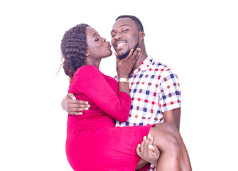 Naklejka premium handsome young man lifting his girlfriend.