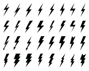 Black icons of thunder and flash lighting on a white background	
