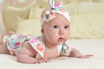 cute little baby girl  on bed