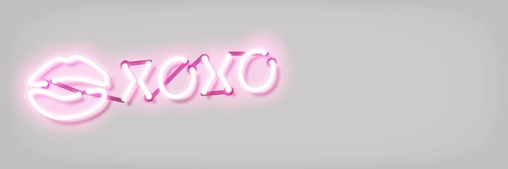 Vector realistic isolated neon sign of Xoxo kiss saying logo for template decoration on the white background. Concept of love.